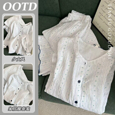 批发【优质仿棉】ins复古纯蓝色碎花睡衣女<b class='q'>韩版</b>短袖宽松可外穿家居服