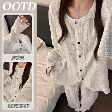 批发优质仿棉ins复古纯蓝色碎花睡衣女<b class='q'>韩版</b>短袖宽松可外穿家居服