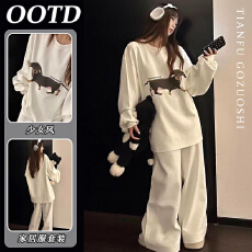 批发<b class='q'>韩版</b>甜美可爱腊肠狗睡衣女春秋2025新款长袖长裤家居服<b class='q'>套装</b>可外穿