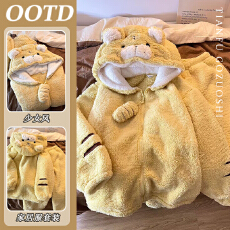 批发<b class='q'>韩版</b>可爱卡通老虎睡衣女冬季新款外穿珊瑚绒家居服<b class='q'>套装</b>