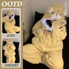 批发<b class='q'>韩版</b>可爱卡通老虎睡衣女冬季新款外穿珊瑚绒家居服<b class='q'>套装</b>