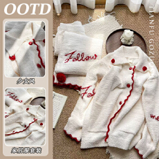 批发<b class='q'>韩版</b>甜美少女针织睡衣女秋冬季新款开衫长袖加厚家居服<b class='q'>套装</b>