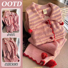 批发<b class='q'>韩版</b>甜美少女针织睡衣女秋冬季新款开衫长袖加厚家居服<b class='q'>套装</b>