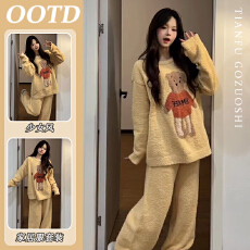 批发可爱奶黄小熊<b class='q'>珊瑚</b><b class='q'>绒</b><b class='q'>睡衣</b>女冬季2025加<b class='q'>绒</b>加厚毛<b class='q'>绒</b>保暖家居服两件套