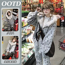 批发【德绒面料】韩版连帽<b class='q'>卫衣</b>Kitty猫睡衣女秋冬季2025新款可外穿