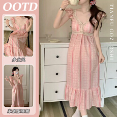 批发仿棉面料韩国小姐姐同款夏季吊带蕾丝花边甜美性感纯欲家居服