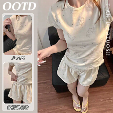 批发优质仿棉ins风卡通睡衣女夏季新款可爱学生宿舍短袖居家服