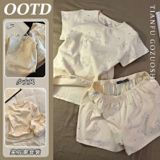 批发优质仿棉ins风卡通睡衣女夏季新款可爱学生宿舍短袖居家服