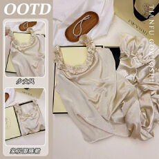 批发冰丝面料韩国法式冰丝绸缎睡衣女夏珍珠白公主睡裙缎面