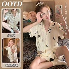 批发【优质仿棉】【带胸垫】睡衣女夏季薄款短袖开衫简约INS风家居服