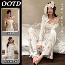 批发【优质仿棉】法式圣诞雪花吊带<b class='q'>睡衣</b>女2026春秋新款家居服<b class='q'>三件套</b>