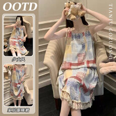 批发带胸垫纯欲少女睡裙带胸垫夏季女款睡衣新款外穿短袖家居服