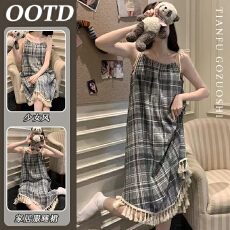 批发带胸垫纯欲少女睡裙带胸垫夏季女款睡衣新款外穿短袖家居服