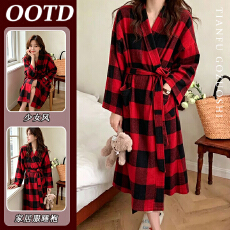 批发仿棉面料简约韩系睡袍睡裙<b class='q'>睡衣</b>女款秋冬季加厚长袖家居服