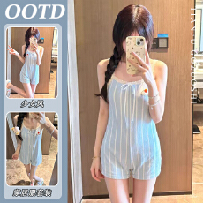 批发优质仿棉日系条纹卡通睡衣女夏季新款舒适可爱少女风吊带