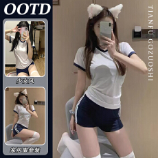 批发【优质仿棉】日系微胖夏季少女纯欲风套装高校学院学姐运动套装