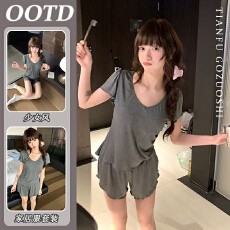 批发莫代尔面料带胸垫欲蕾丝拼接露背睡衣女软糯亲肤短袖
