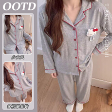 批发优质仿棉带胸垫韩系睡衣女春秋卡通可外穿家居服套装