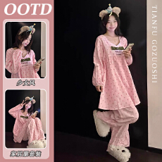 批发【优质仿棉】睡衣女春夏新款波点甜美可爱家居服套装