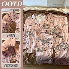 批发冰丝睡衣女春秋季法式斑马<b class='q'>印花</b>可外穿长袖家居服套装