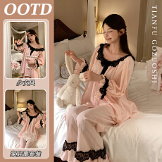 批发睡衣女春秋季新款法式甜美蕾丝花边韩版长袖长裤家居服套装