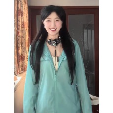 批发好质量韩系甜美少女感蓝色连帽轻薄透气防晒衣女夏季宽松百搭上衣