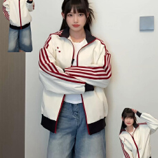 批发特价<b class='q'>清</b> <b class='q'>库存</b>1千 好质量立领短外套女2026春秋条纹男女夹克情侣