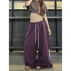 批发好质量 原版做工 街舞嘻哈运动卫裤女宽松抽绳侧边条纹阔腿<b class='q'>休闲裤</b>