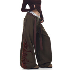 批发好质量 原版做工 双腰绳绑带设计感刺绣弯刀卫裤<b class='q'>女</b>跳舞阔腿裤<b class='q'>潮</b>牌