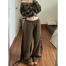 批发好质量 原版做工 双腰绳绑带设计感刺绣弯刀卫裤<b class='q'>女</b>跳舞阔腿裤<b class='q'>潮</b>牌