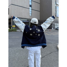 批发好质量 加厚呢子 加厚皮袖 钉珠刺绣棒球服女宽松情侣夹克外套男