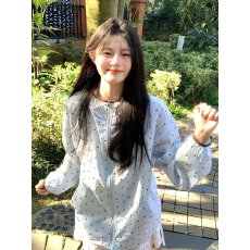 批发好质量 浅蓝色轻薄防晒衣女款夏季薄外套休闲撞色拼接波点防晒服