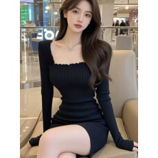 批发黑色小众显身材包臀裙黑丝穿搭小妈御姐连衣裙短裙秋<b class='q'>冬</b>配大衣<b class='q'>冬</b>裙