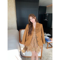 批发<b class='q'>夏</b>天家复古美拉德棕色流苏设计感麂皮绒西装外套女2025年新款早秋