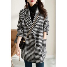 批发<b class='q'>西装</b>领千鸟格毛呢大衣女2025秋冬新款时尚通勤简约呢子中长外套女