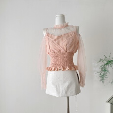 批发甜水仙 樱花纱纱<b class='q'>子</b> 网纱打揽一字肩打底衫甜美蕾丝修身打底衫