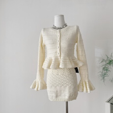 批发迟<b class='q'>伞</b><b class='q'>伞</b>25/fw 牛乳布偶猫 Ch1oe重工花朵镂空针织衫半<b class='q'>裙</b>羊毛套装