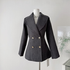 批发区区欧阳沙漏腰羊毛<b class='q'>西装</b>毛呢外套女冬季翻领高级感中<b class='q'>长款</b>呢子大衣