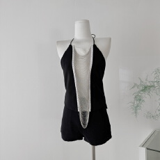 批发ChiclyNana  <b class='q'>欧美</b>辣妹风挂脖上衣亮流苏吊带背心女百搭显瘦大露背