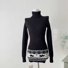 批发fortunee原创2025秋冬复古<b class='q'>提花</b>高领修身包臀短<b class='q'>连衣裙</b>圣诞针织毛衣