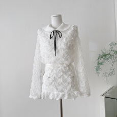 批发迟伞伞25/fw Cedar雪松星 jor*a蕾丝花边针织领上衣半裙气质套装