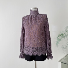 批发龍喜儿 秋冬法式紫色温柔风长袖<b class='q'>蕾丝</b>衫女镂空钩花透视<b class='q'>打底衫</b>K295