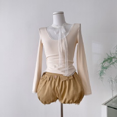 批发迟伞伞25/fw 特调马天尼  波点系带长袖打底衫麻质灯笼<b class='q'>蕾丝</b>短裤