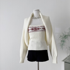 批发板栗可可Bankelili'雾岛观雪'费尔岛坎肩<b class='q'>罩衫</b>/吊带针织两件套女冬