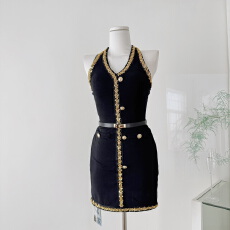 批发挂脖生日party<b class='q'>小礼服</b>法式复古吊带连衣<b class='q'>裙</b>轻奢名媛精致性感包臀<b class='q'>裙</b>