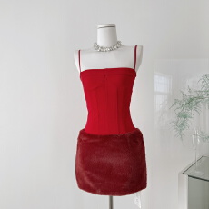 批发ChiclyNana  美式辣妹吊带裙性感毛绒包臀<b class='q'>短裙</b>假两件裹胸连衣裙