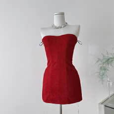 批发summerrose性感红色抹胸鱼骨连衣裙高级亮闪闪宴会收腰辣妹包臀裙