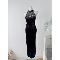 批发MOSS STUDIO【夜漫生花】新中式蕾丝拼接旗袍连衣裙+流苏披肩<b class='q'>套装</b>