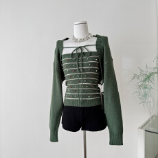 批发圣诞穿搭绿色毛衣套装女秋冬季吊带背心针织坎肩<b class='q'>外套</b><b class='q'>修身</b>显瘦上衣