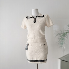 批发你的懒懒llanCocoNeige25N小香滑雪系列针织上衣+半裙套装女